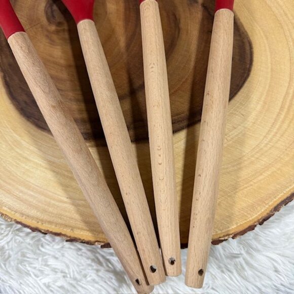 NWOT 4pc Red Silicone and Wood Cooking Utensils Spatulas and Spoons Set - Picture 8 of 11
